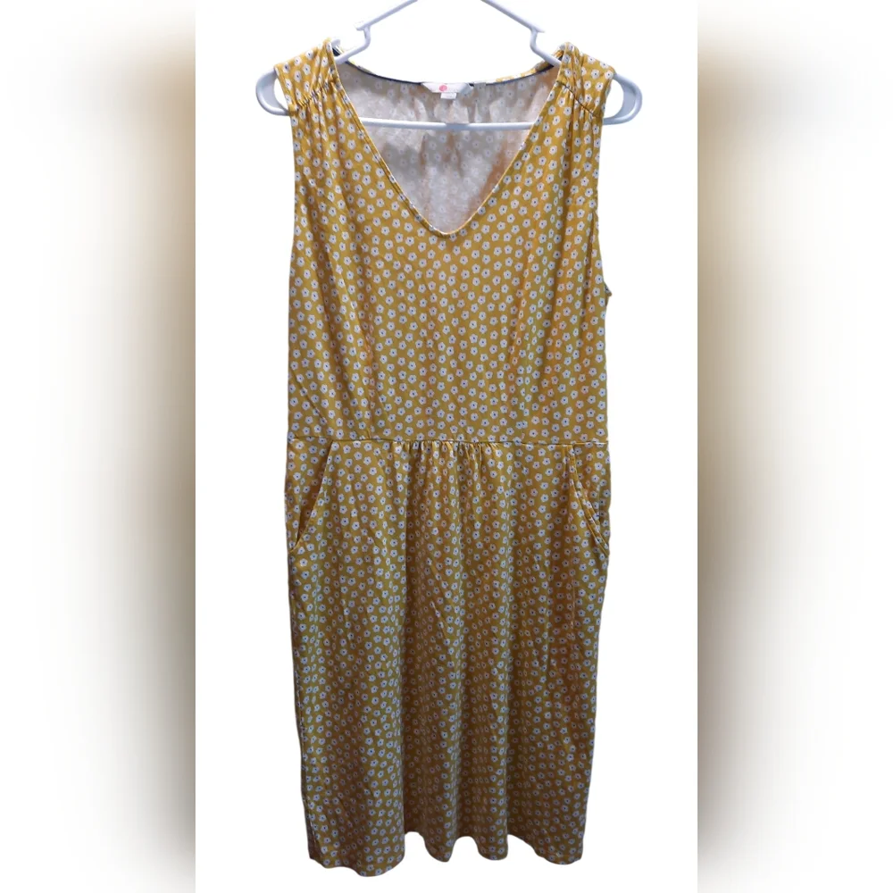 Boden Dress Womans 12 Yellow Floral Sleeveless Classic Preppy Pockets Spring